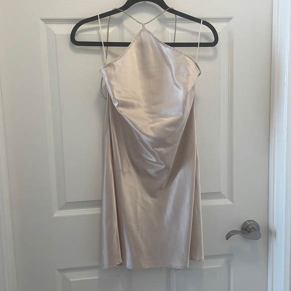 Pearly Beaded-Strap High-Neck Mini Dress - Picture 1 of 6